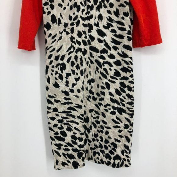 St. John Red  &  Creme Leopard Print Jersey Wool blend Midi Dress size 12 - Picture 7 of 7